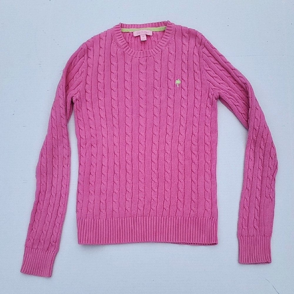 Lilly Pulitzer Pink Crew Neck Cable Knit Sweater